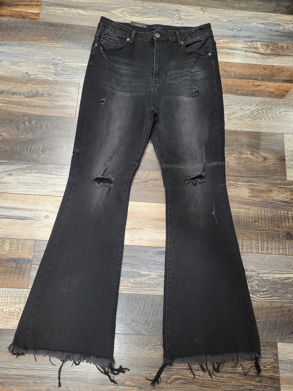 Black Distressed Flared Jeans -Risen